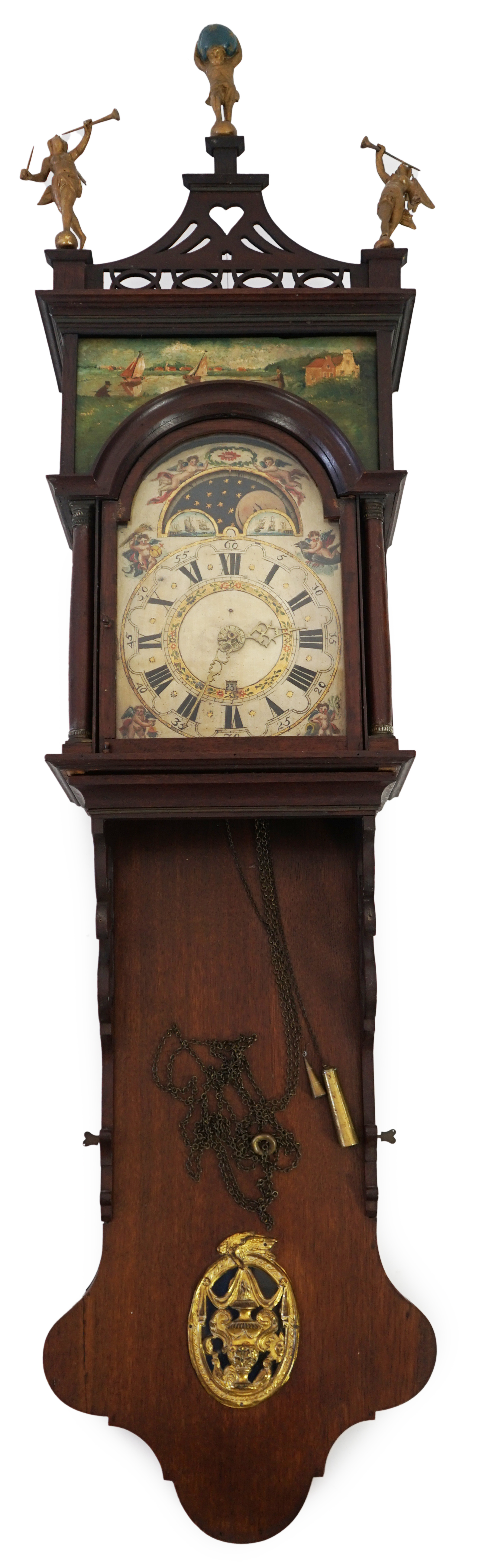 A late 18th century Dutch Frisian Staart oak eight day wall clock